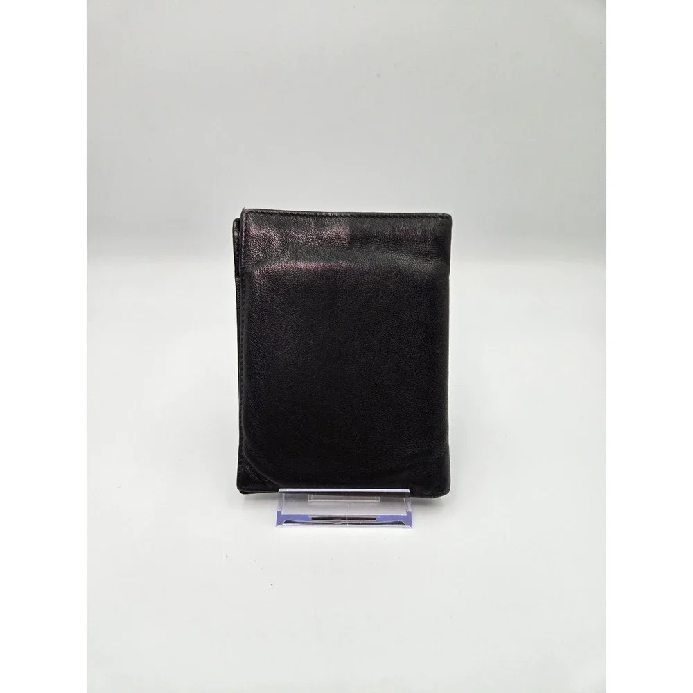 PRADA Black Leather Bifold Wallet Minimalist Slim Card Holder Authentic